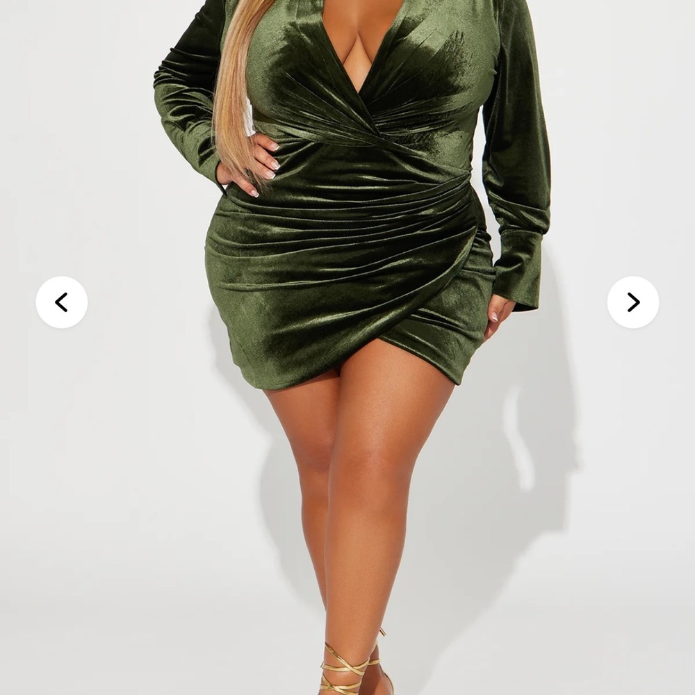 Fashion Nova Olive Velvet Long Sleeve Dress